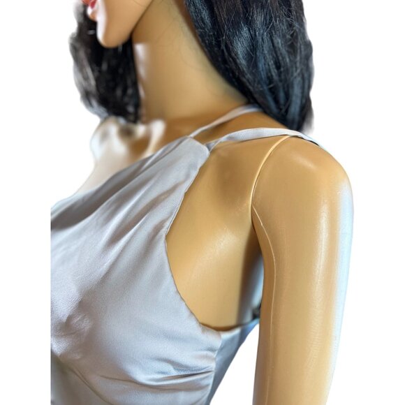 Azazie Silver Sheath One Shoulder Satin Formal Dress Size A0 - Picture 14 of 15